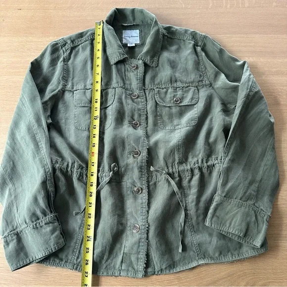 Tommy Bahama Two Palms 100% Linen Raw-Edge Utility Jacket Green Coastal Beach - Picture 12 of 14